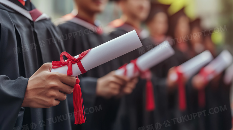 大学毕业生拿着毕业证书手部特写图片