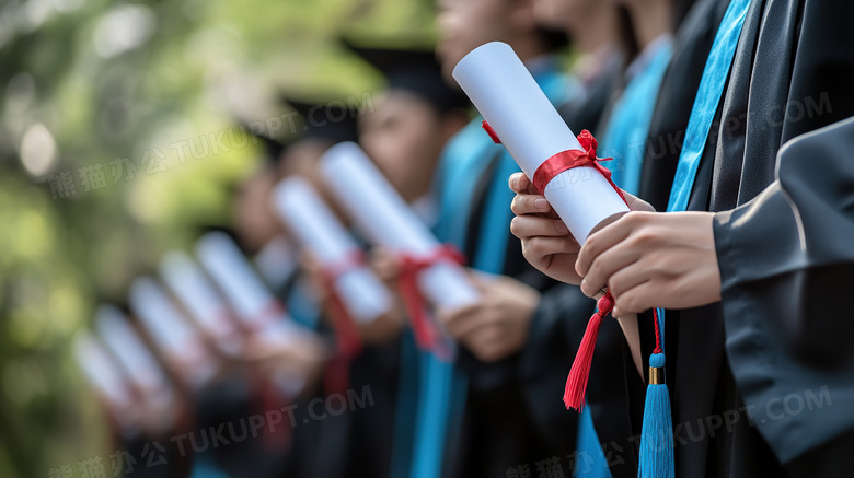 大学毕业生拿着毕业证书手部特写图片