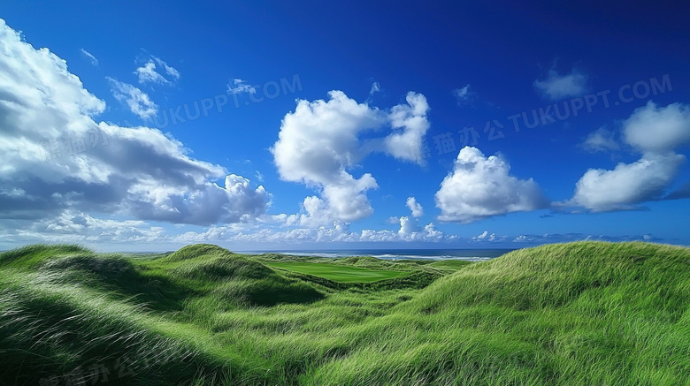 绿色蓝天白云草地风景图片
