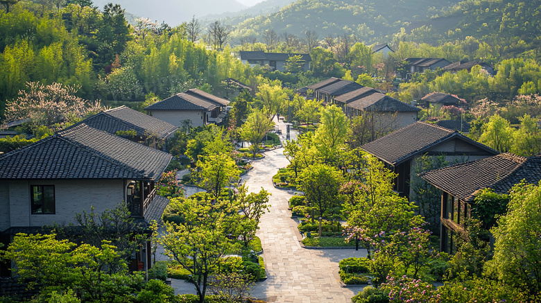 绿色生机勃勃的村庄风景图片