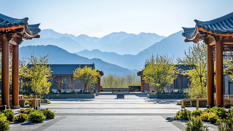 春季中国风庭院风景图片