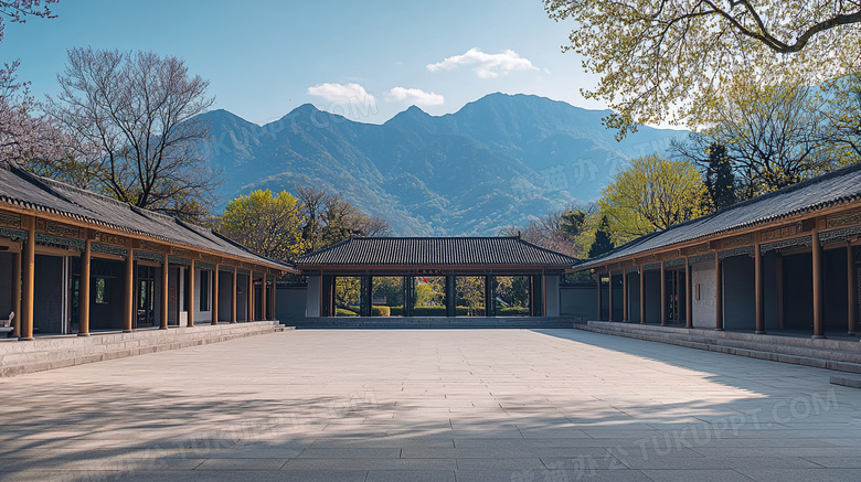 春季中国风庭院风景图片