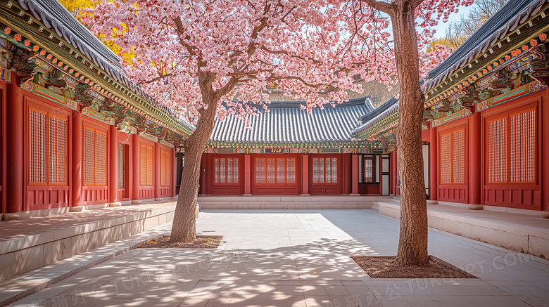 春季中国风庭院风景图片