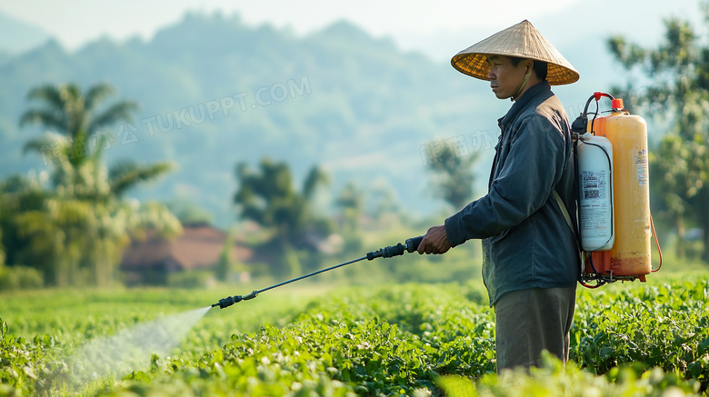 一个农夫正在喷洒农药图片