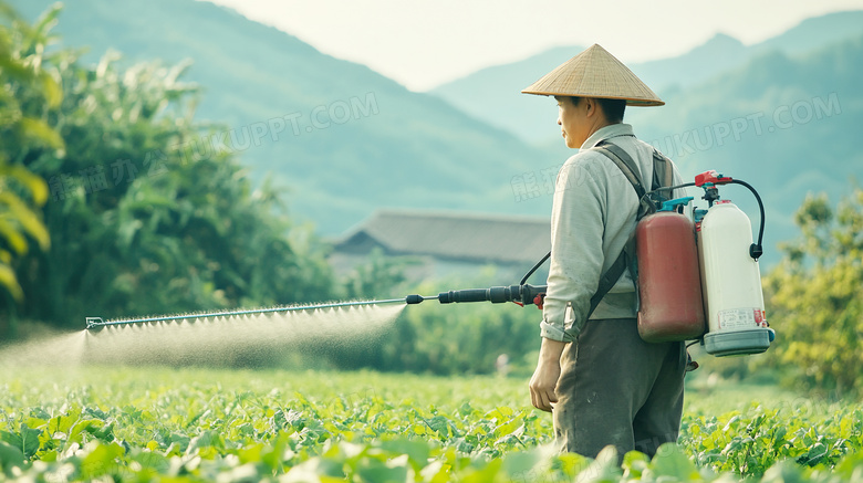 一个农夫正在喷洒农药图片