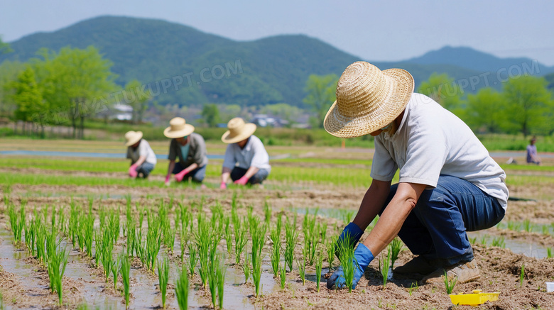 农夫们正在田里栽培种植庄稼图片