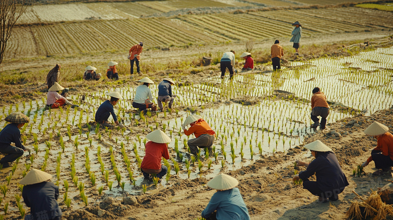 绿色春季插秧劳动图片
