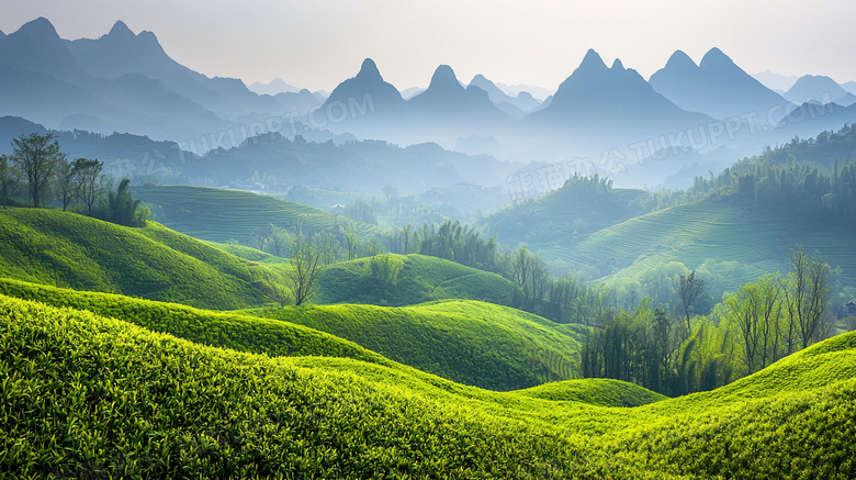 绿色丘陵起伏自然风景图片