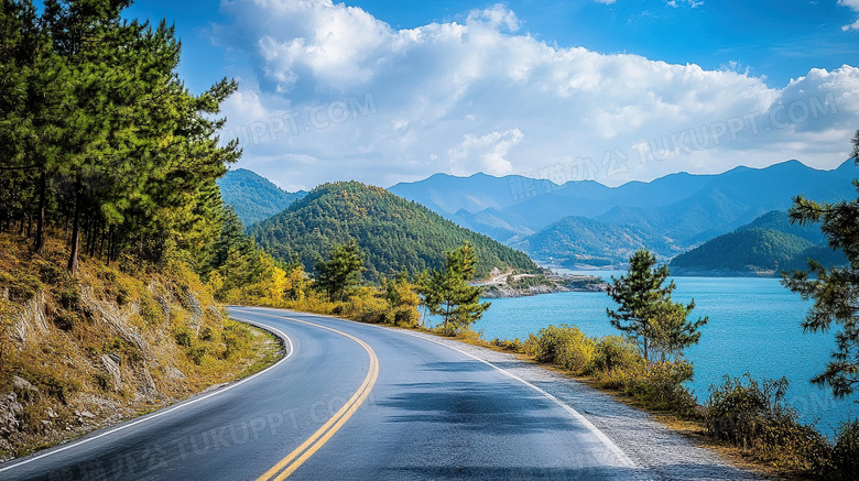 公路春天自然风景美景图片