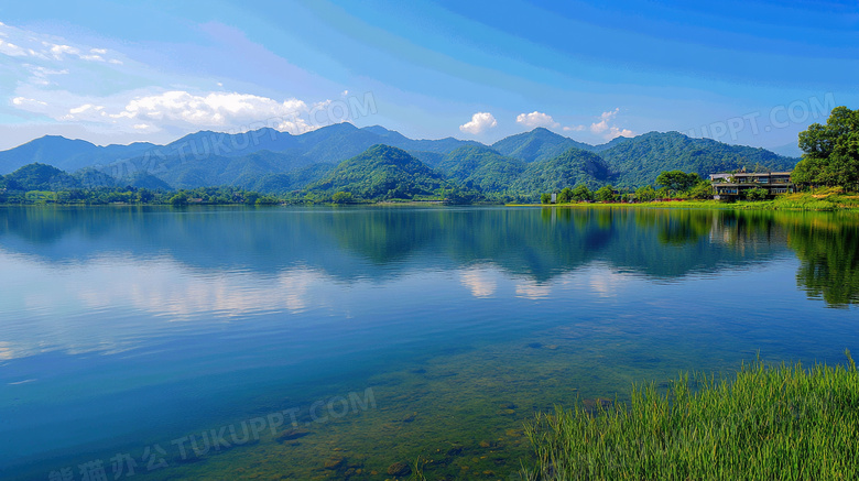 湖边春天风景大自然图片