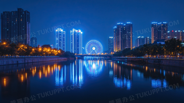 夜景城市摩天轮游乐场图片