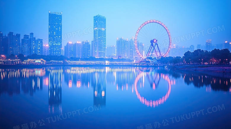 夜景城市摩天轮游乐场图片