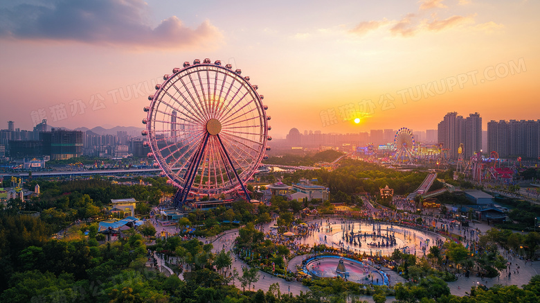 夕阳摩天轮游乐场图片