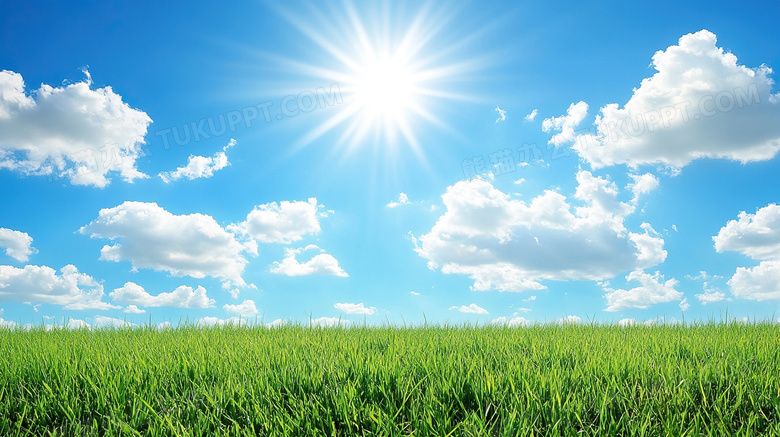 草地春天蓝天白云风景图片