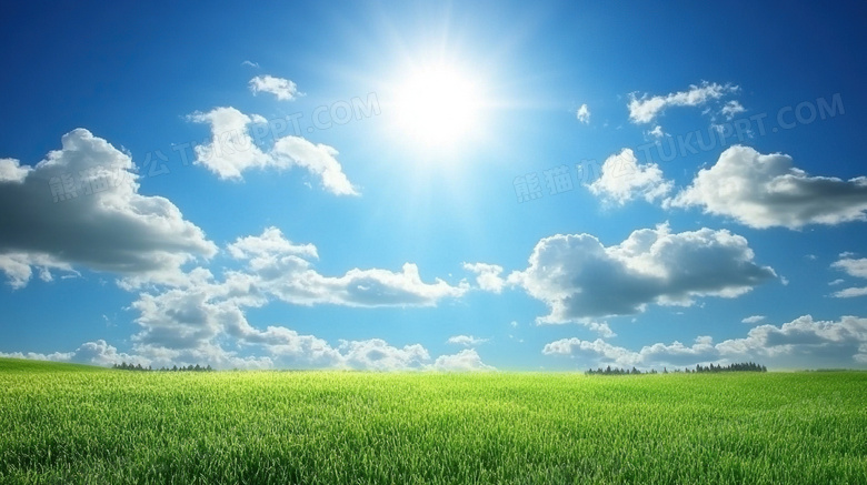 草地春天蓝天白云风景图片