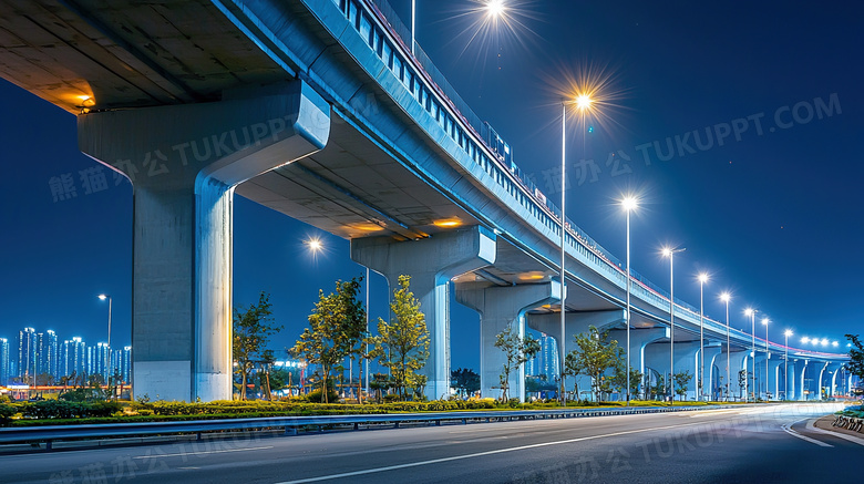 夜晚城市高架桥灯光图片