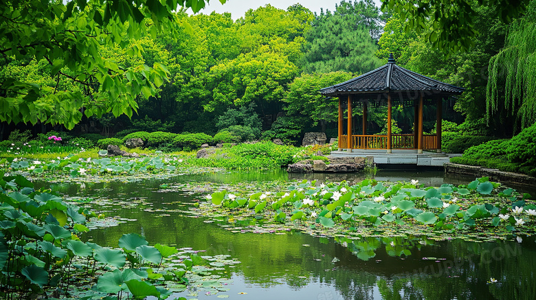 春天的湖畔景色图片