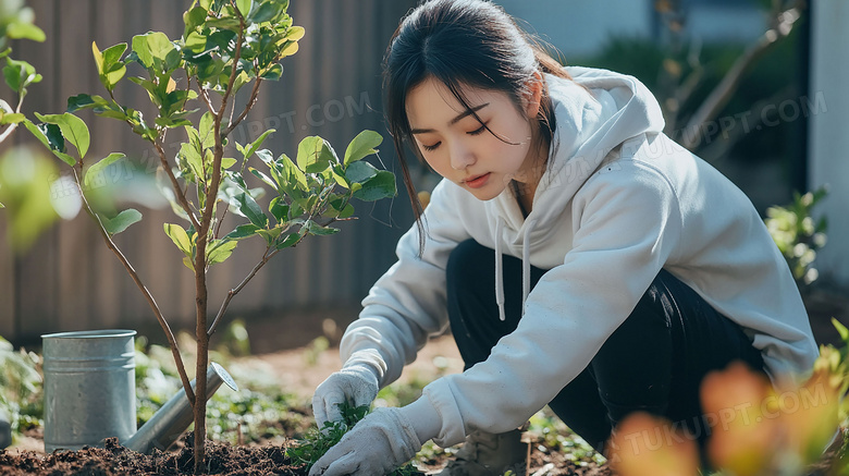 植树节人物植树单人植树图片