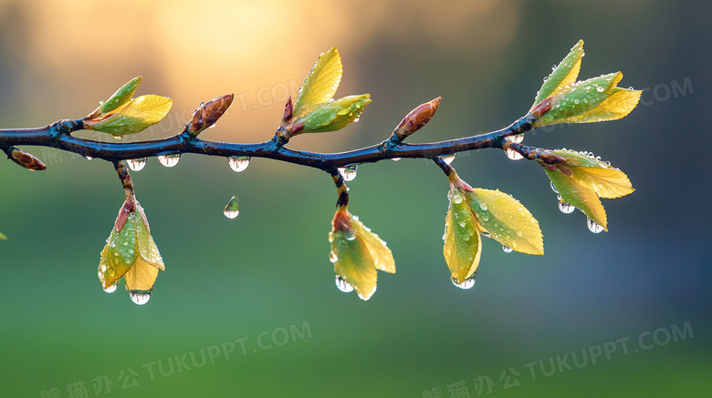 春天树枝枝条萌芽图片