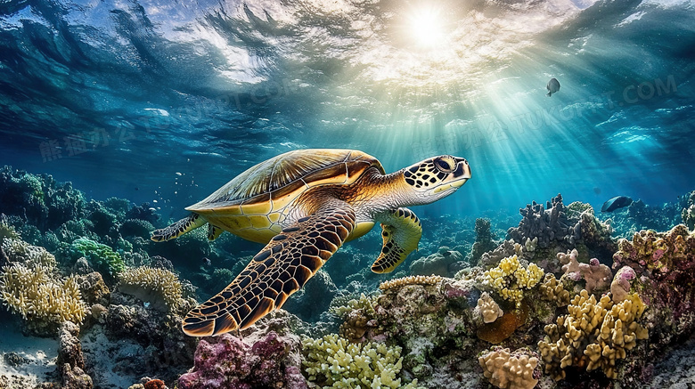 海龟海洋生物海底世界图片