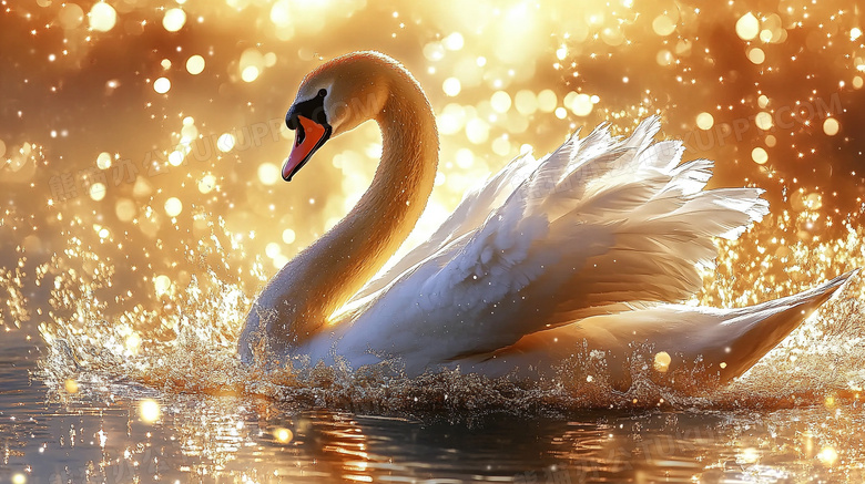 唯美天鹅在水上图片