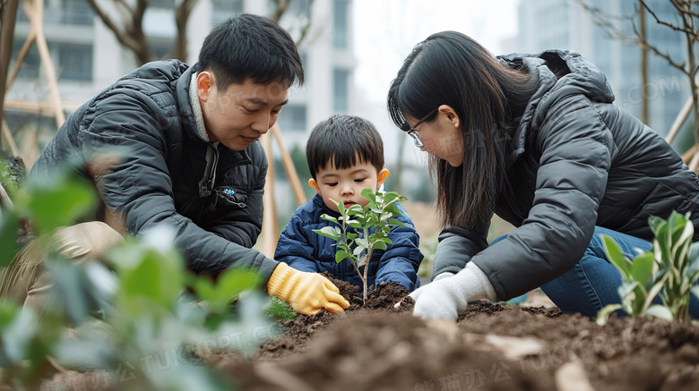 多人种树场景图片