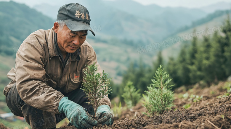 植树节户外种树的人图片