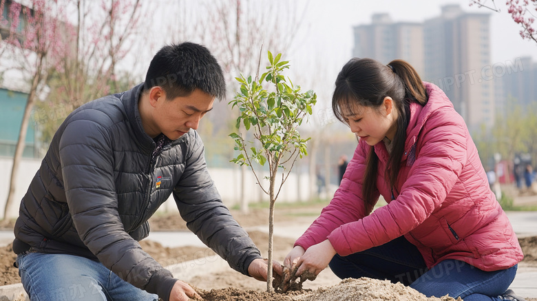 植树节户外种树的人图片