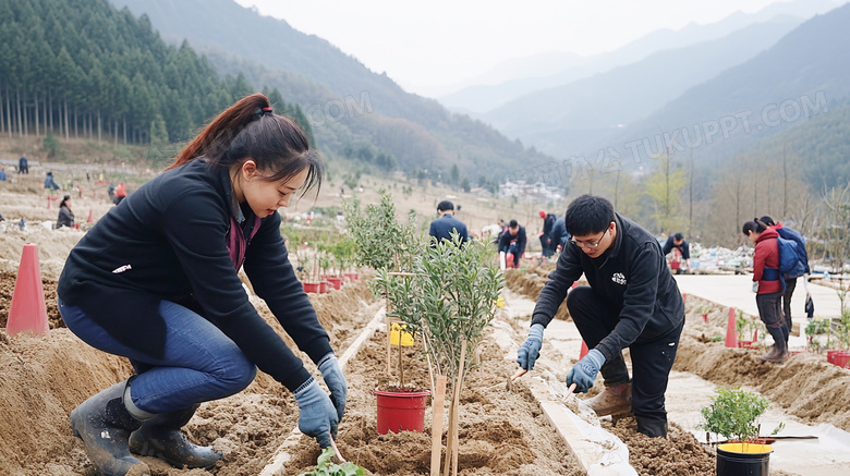 植树节户外种树的人图片