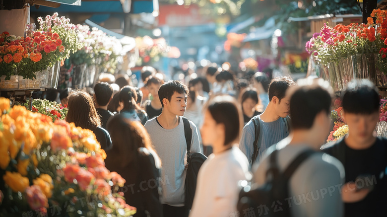 逛花市的人群图片