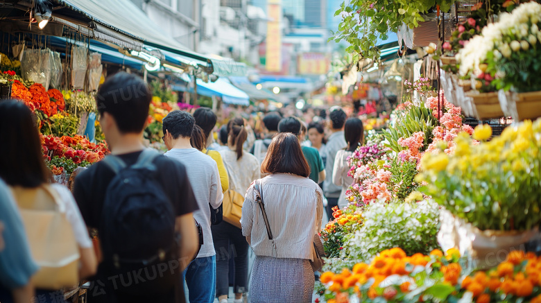 逛花市的人群图片