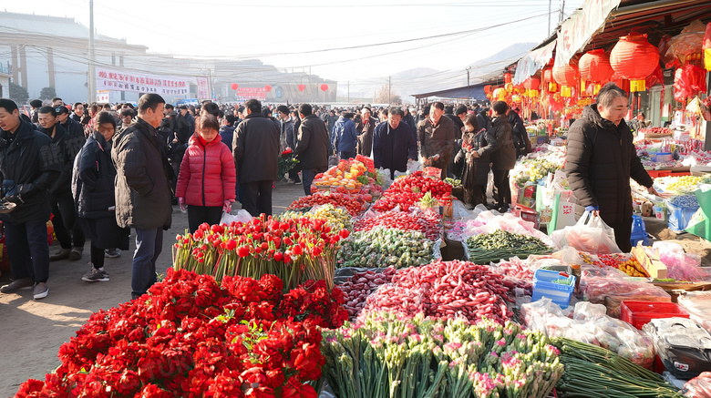 春节逛花市的人群图片