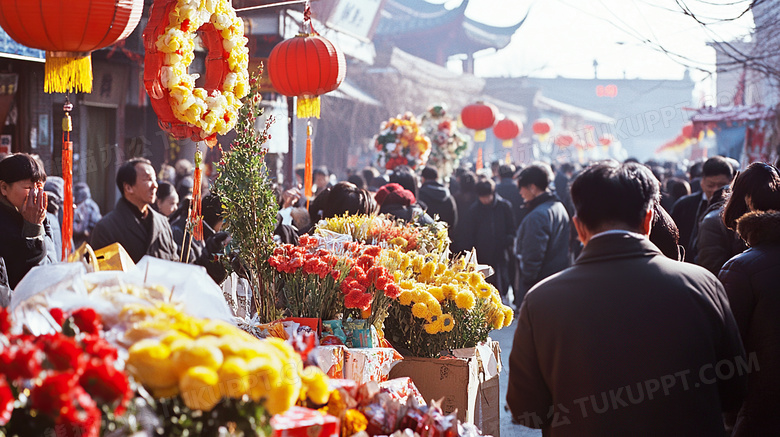 春节逛花市的人群图片