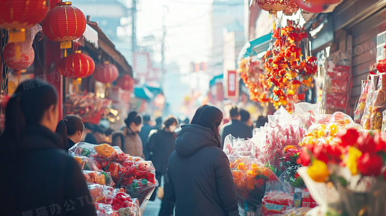 春节逛花市的人群图片