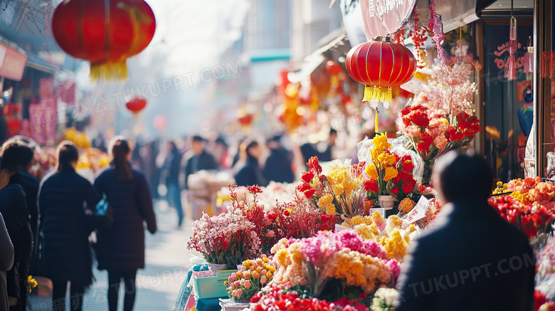 春节逛花市的人群图片