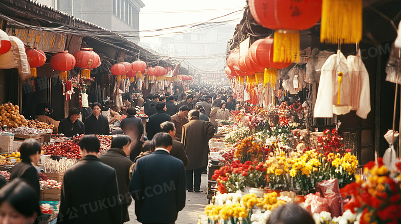 春节逛花市的人群图片