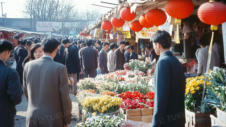 春节逛花市的人群图片