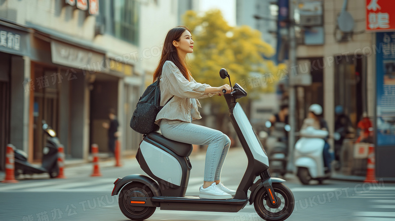 女子骑小电驴电瓶车图片