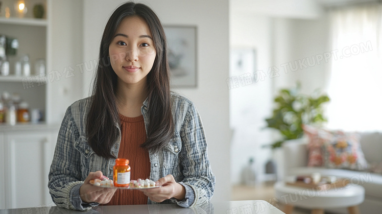 手拿医疗保健药物女性图片