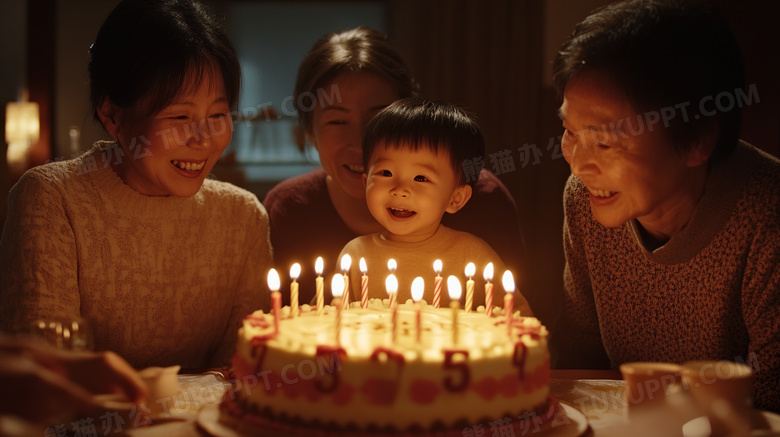 烛光一家人生日蛋糕生日蜡烛图片