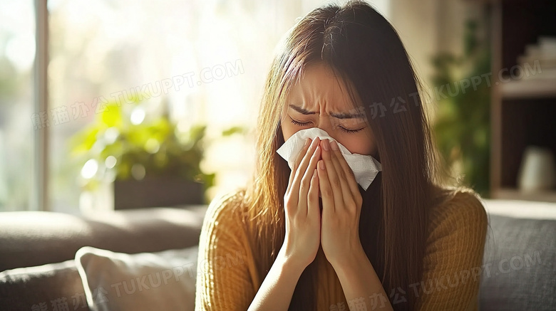 女孩感冒擦鼻涕生病不舒服疾病图片