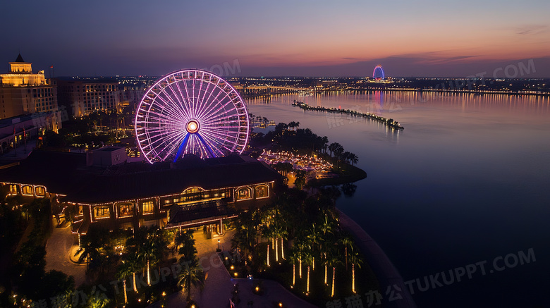 夜间户外城市摩天轮建筑物图片