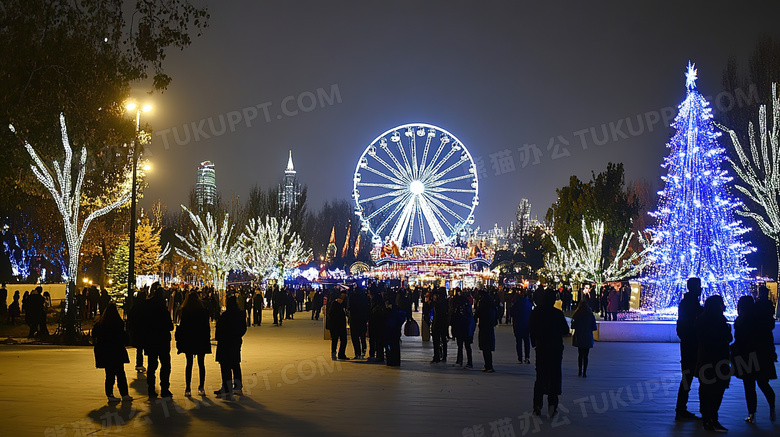 夜间户外城市摩天轮建筑物图片