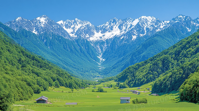 春天户外青山草地美丽的景色图片