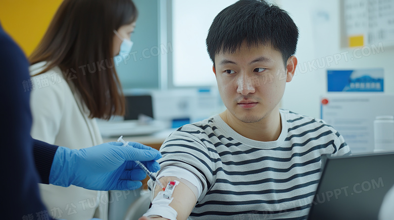 医生帮年轻男子打针图片