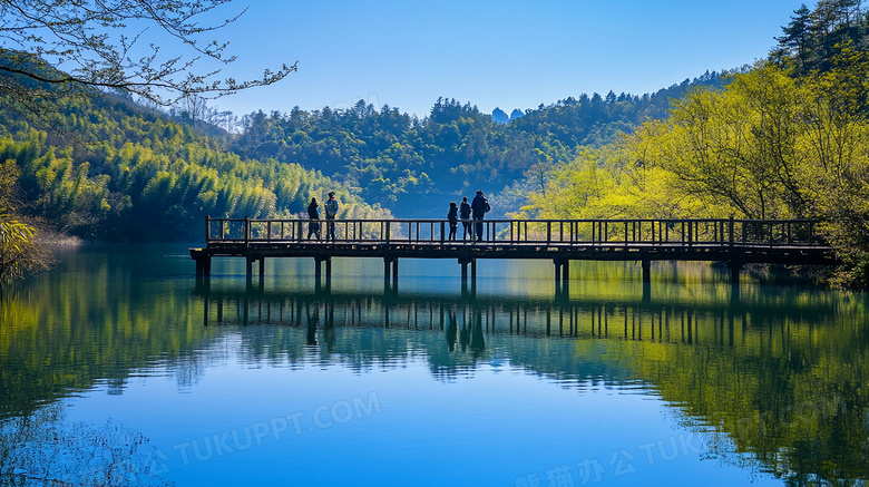 湖面木桥风景图片