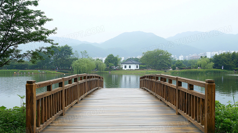 湖面木桥风景图片