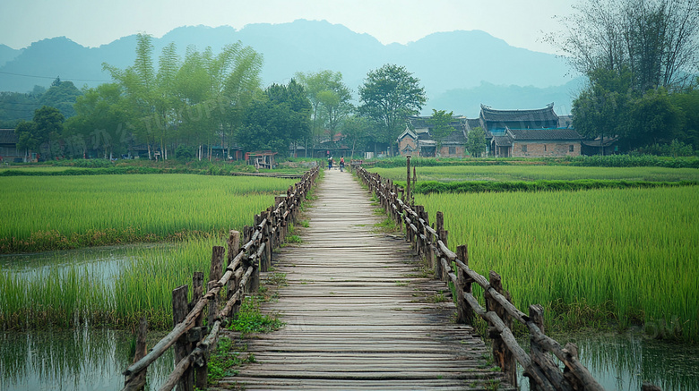 湖面木桥风景图片