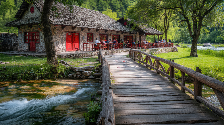 小河流水木桥旅游景区图片