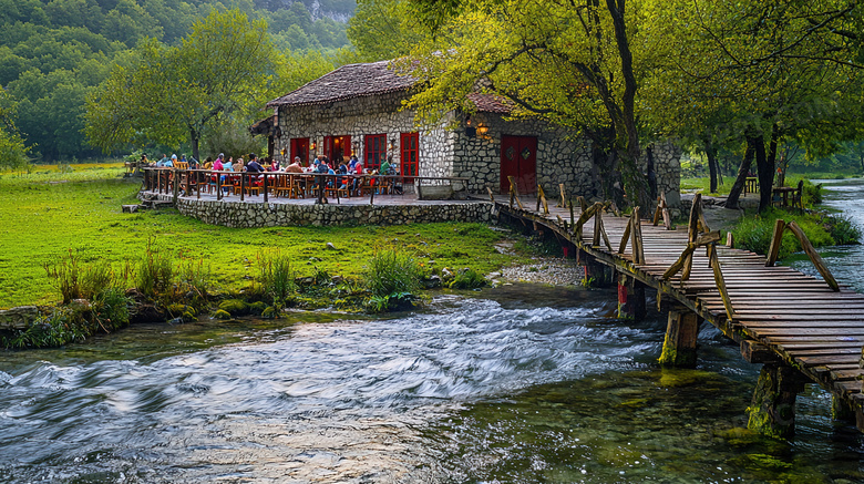 小河流水木桥旅游景区图片